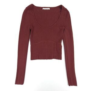 ABERCROMBIE 90s Ribbed Knit Corset Sweater Long Sleeve Crop Top Small Brown Y2k